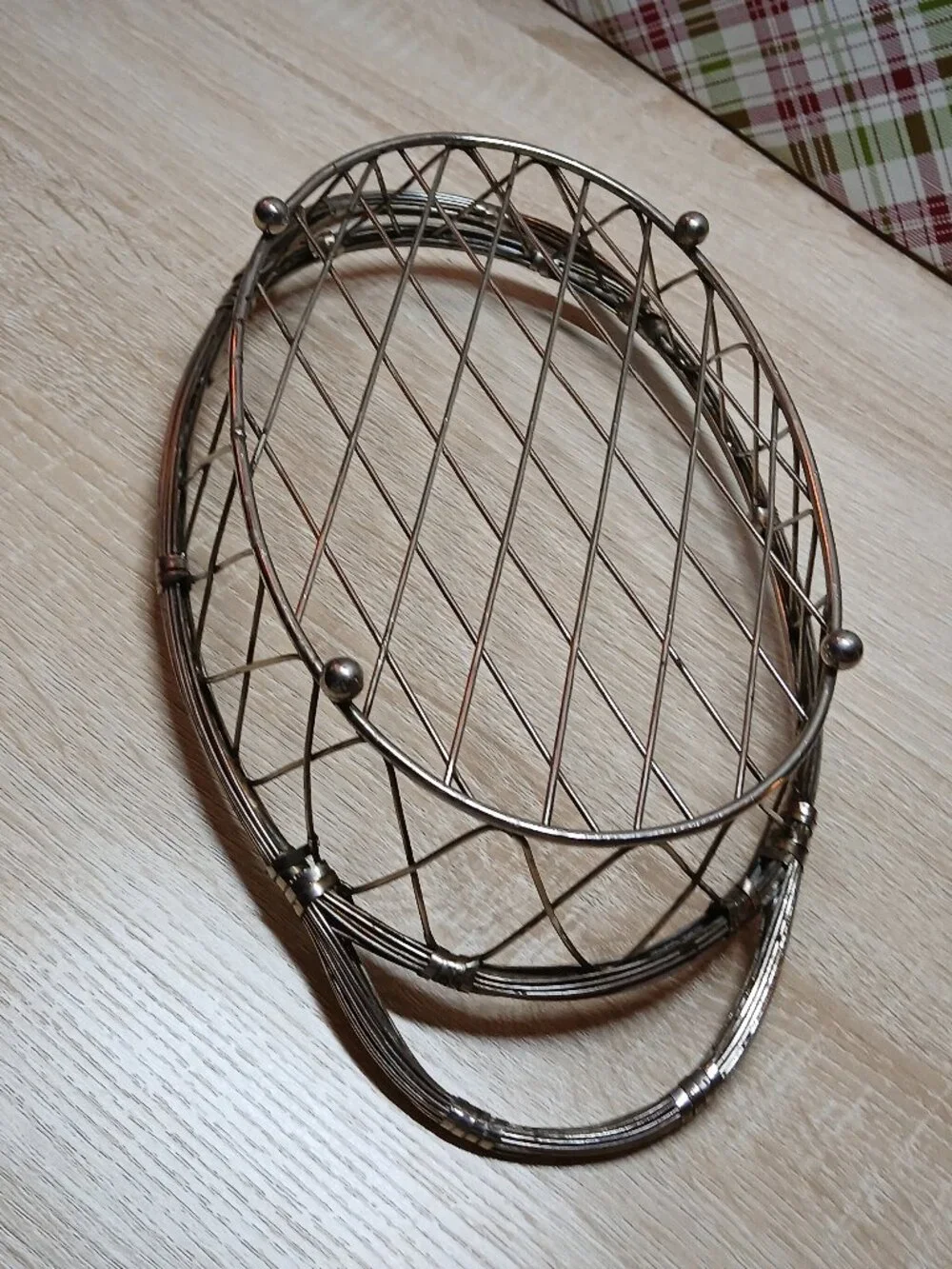 Vintage Antique Silver Metal Wire Bread Fruit Basket with Metal Wrapped Handles